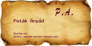 Peták Árpád névjegykártya